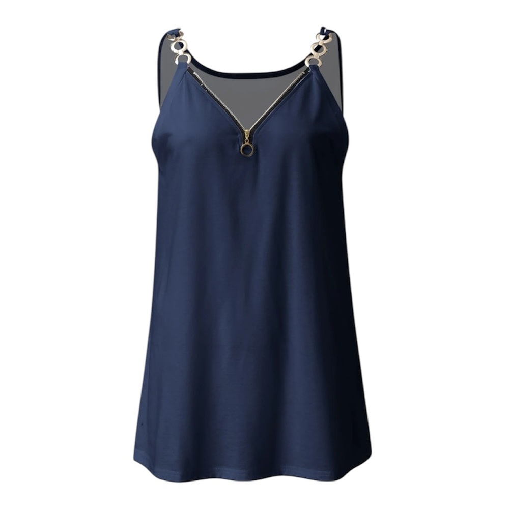 Navy Blue Sleeveless tank with Gold Accents